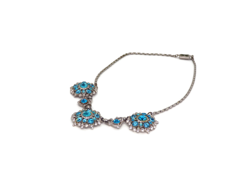 Vintage Aqua Blue Rhinestone Choker Necklace - Vintage Lane Jewelry
