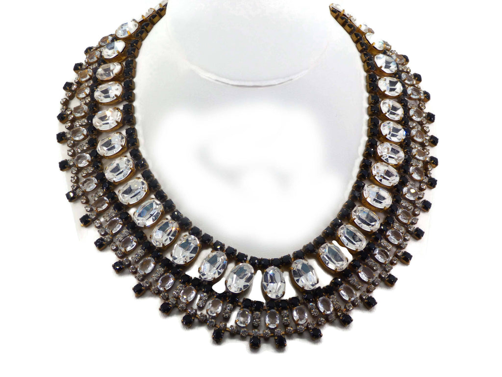 Black and Clear Czech Glass Bib Necklace