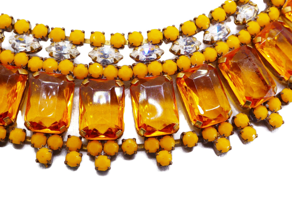 Topaz and Yellow Czech Glass Bib Necklace