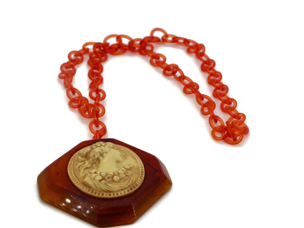 Vintage Art Deco Celluloid Cameo Bakelite Necklace - Vintage Lane Jewelry
