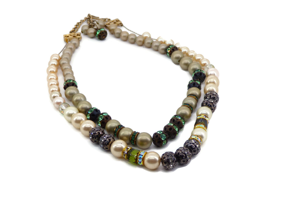 Vintage Hobe Glass Pearl Rhinestone Necklace - Vintage Lane Jewelry