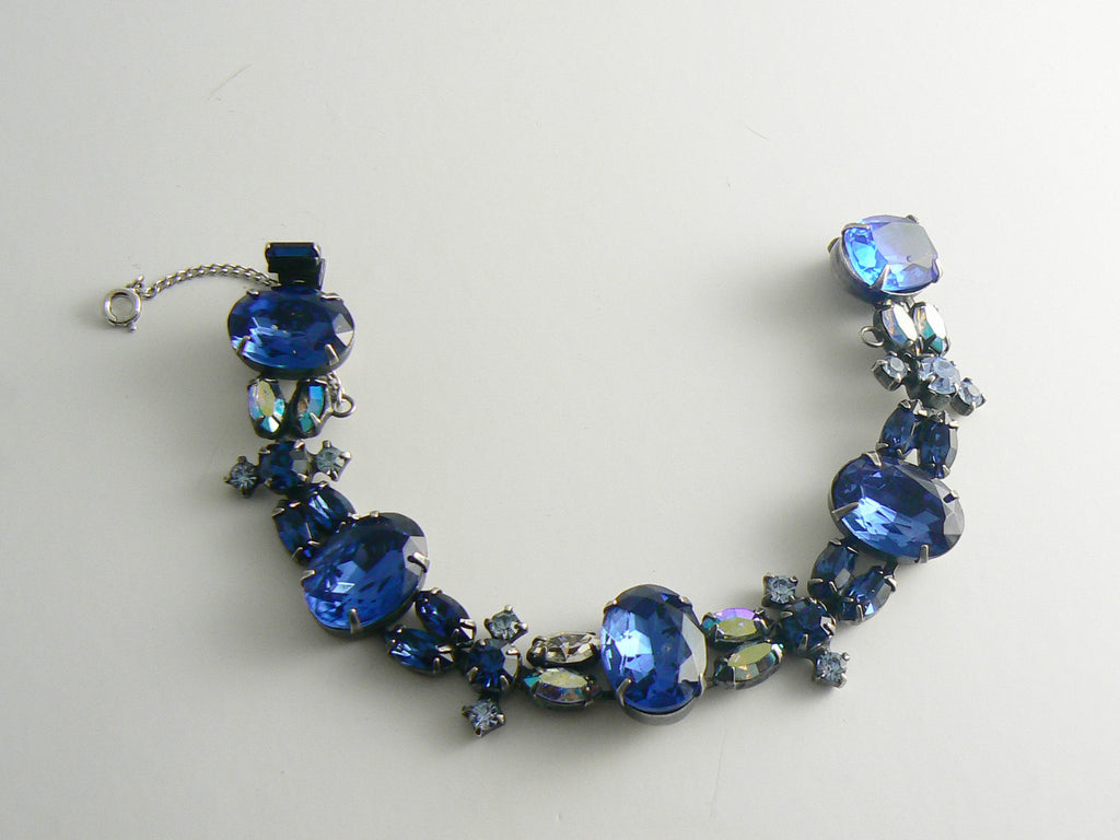 Regency Shades Of Blue Rhinestone Prong Set Bracelet - Vintage Lane Jewelry
