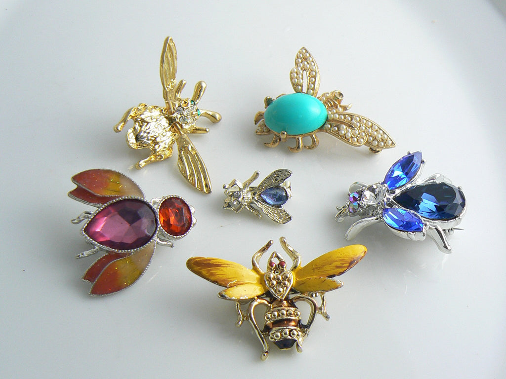 Enamel, rhinestones bees and flies collection
