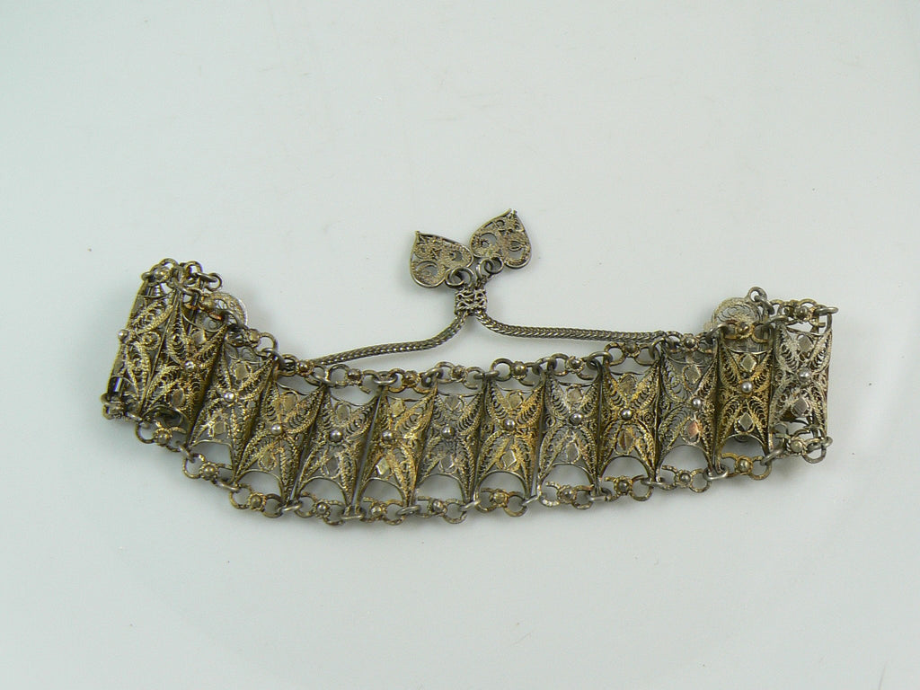 Vintage Art Deco Sterling Silver Gold Gilt Filigree Bracelet