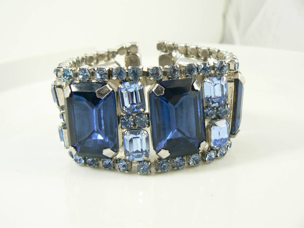 Spectacular High End Sapphire Blue Wide Rhinestone Bracelet