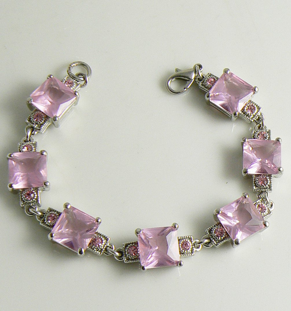 Vintage Art Deco Pink Emerald Cut Square Glass Open Back Stones, Pink Rhinestones