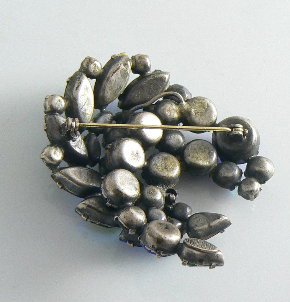 Vintage Regency Blue And Green Rhinestone Brooch - Vintage Lane Jewelry