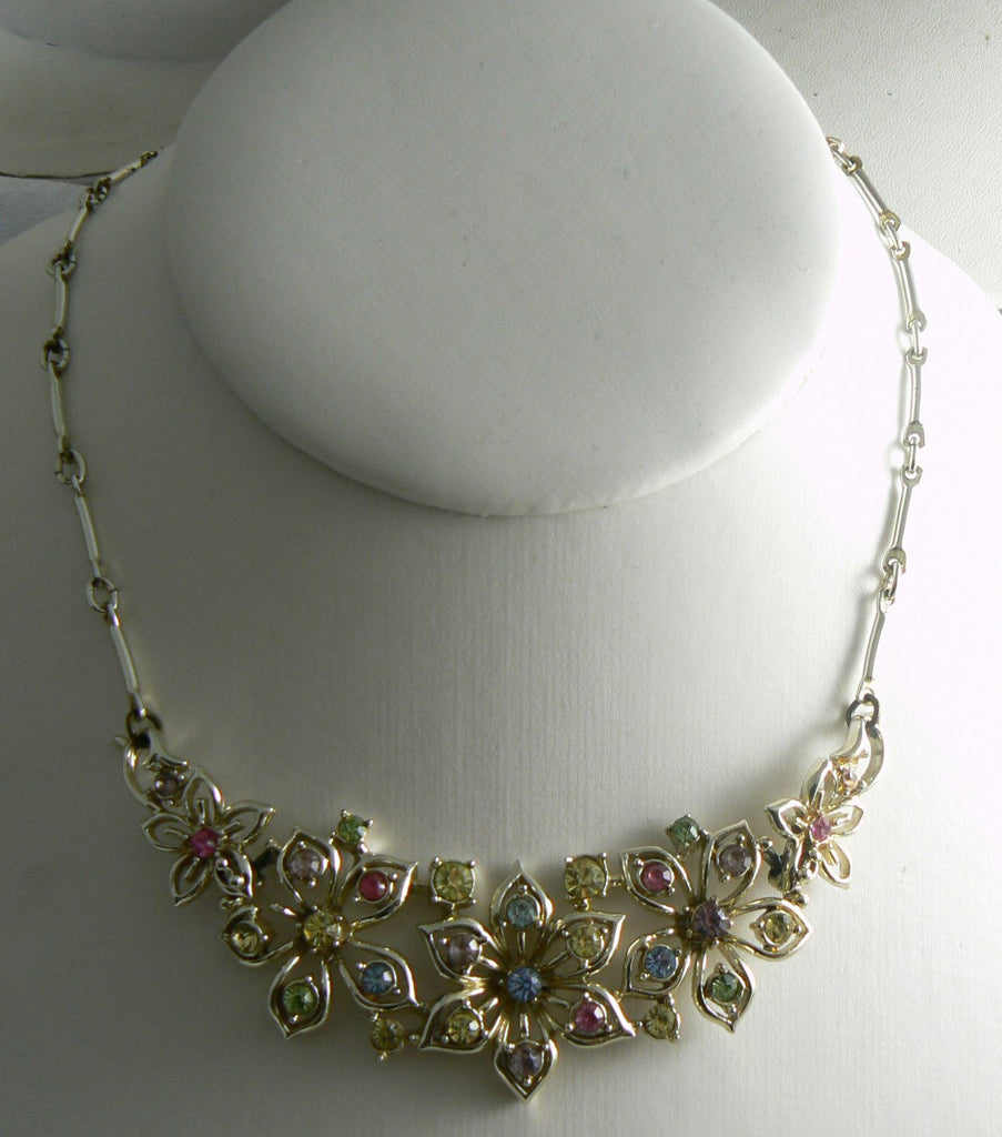 Vintage Jewelcraft Rhinestone Flower Necklace - Vintage Lane Jewelry