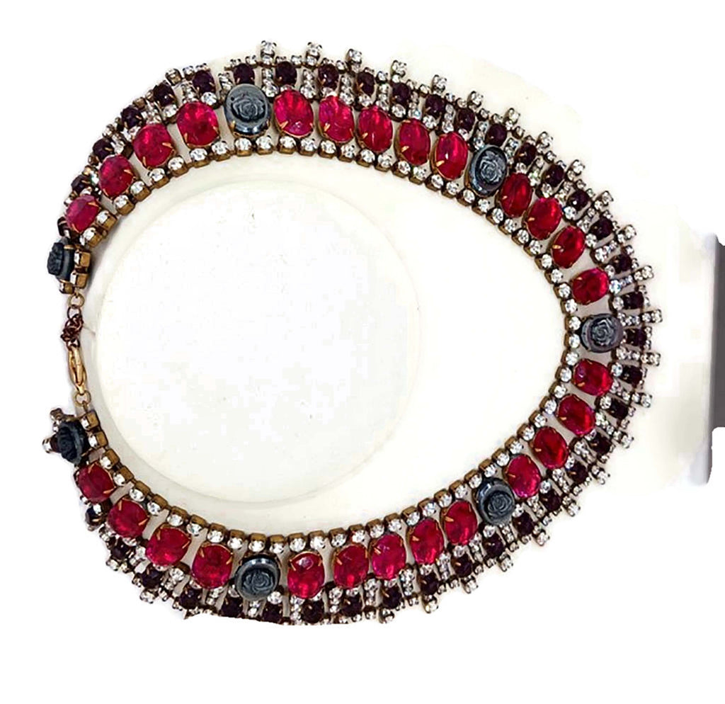 Husar D Czech Glass Black Rose Cameo Bib Necklace - Vintage Lane Jewelry