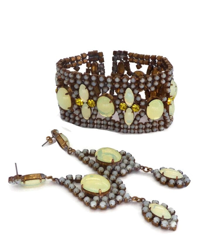 Vaseline Uranium Husar D Czech Bracelet and Earrings