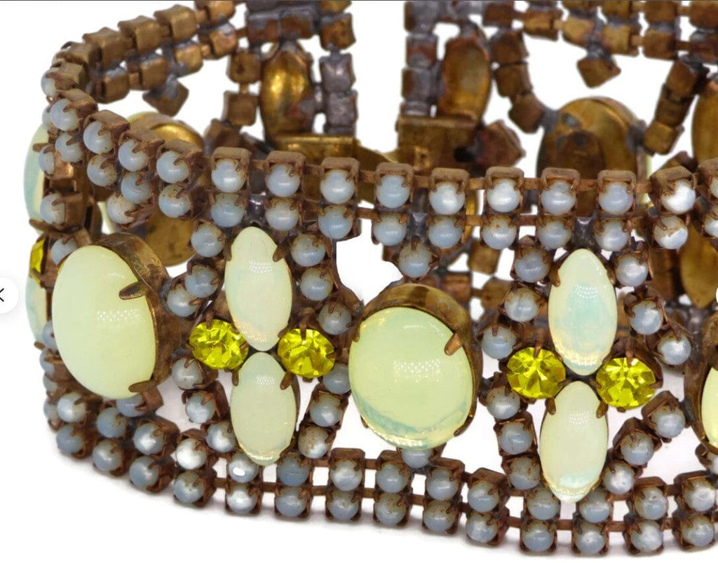 Vaseline Uranium Husar D Czech Bracelet and Earrings - Vintage Lane Jewelry