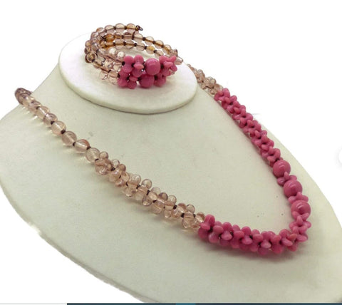 Angel Skin Coral Natural 4 Strand Necklace with Carved Coral Flower Clasp