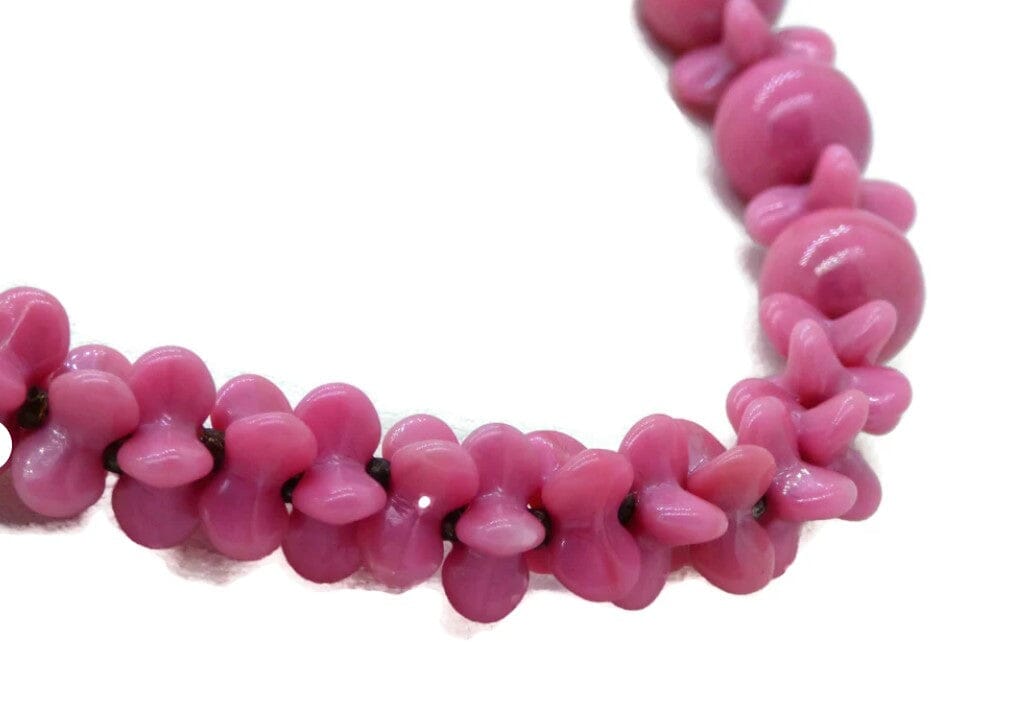 Vintage Miriam Haskell Pink Art Glass Necklace and Bracelet - Vintage Lane Jewelry