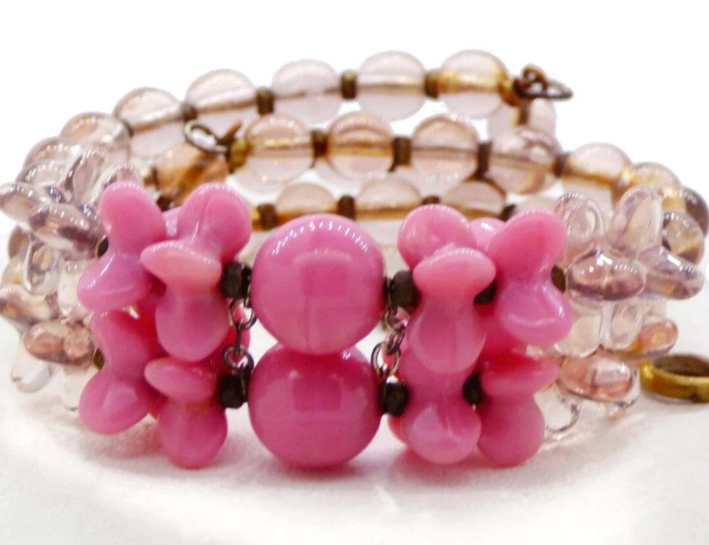 Vintage Miriam Haskell Pink Art Glass Necklace and Bracelet - Vintage Lane Jewelry