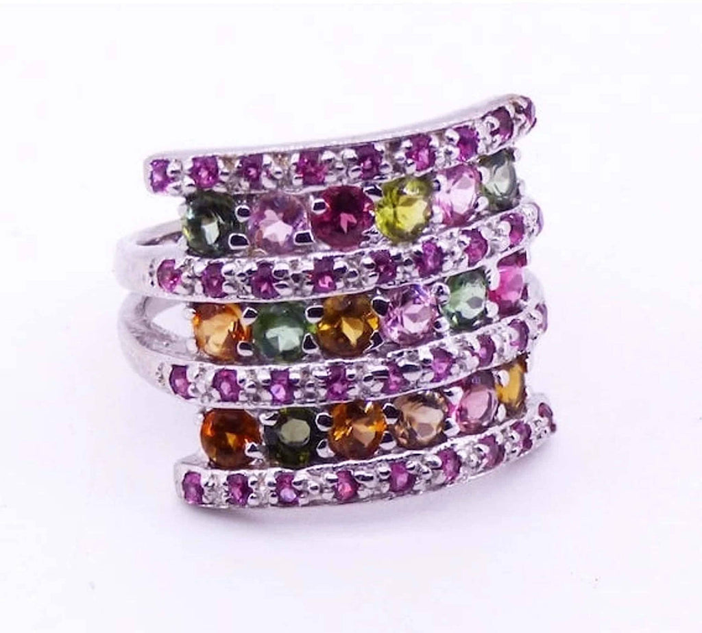 Round Tourmaline, Rhodolite Garnet Ring