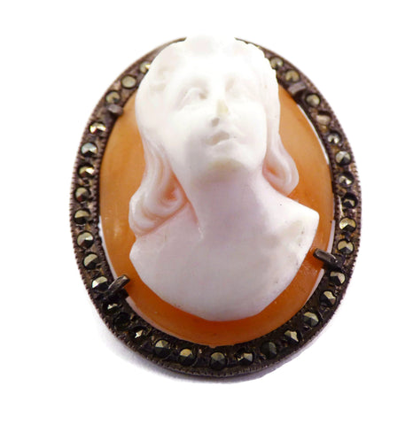 Vintage Hand Carved Cameo With Faux Pearl Ring