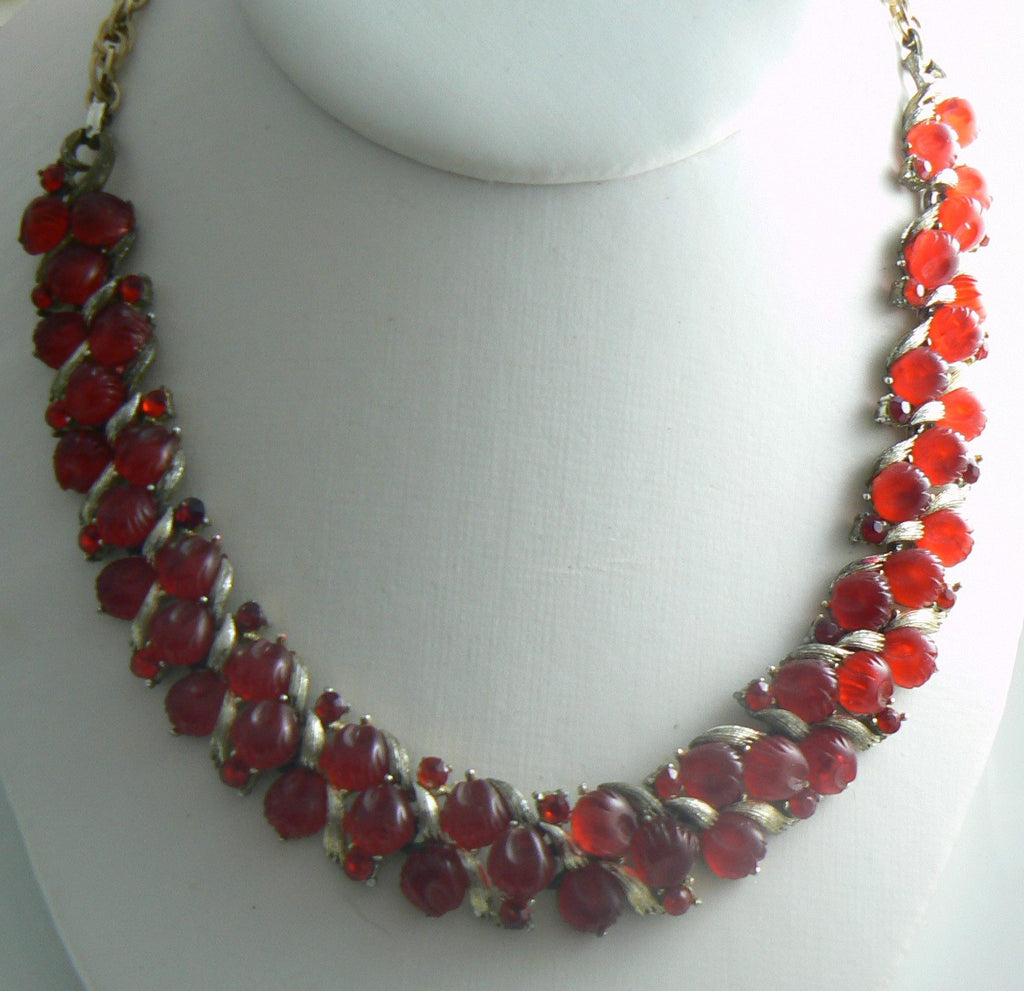 Lisner Red Jelly Belly Cabs Rhinestone Necklace