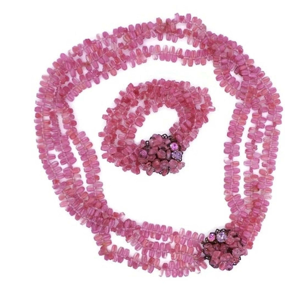 Early Miriam Haskell Pink Givre Glass Beaded Necklace and Bracelet