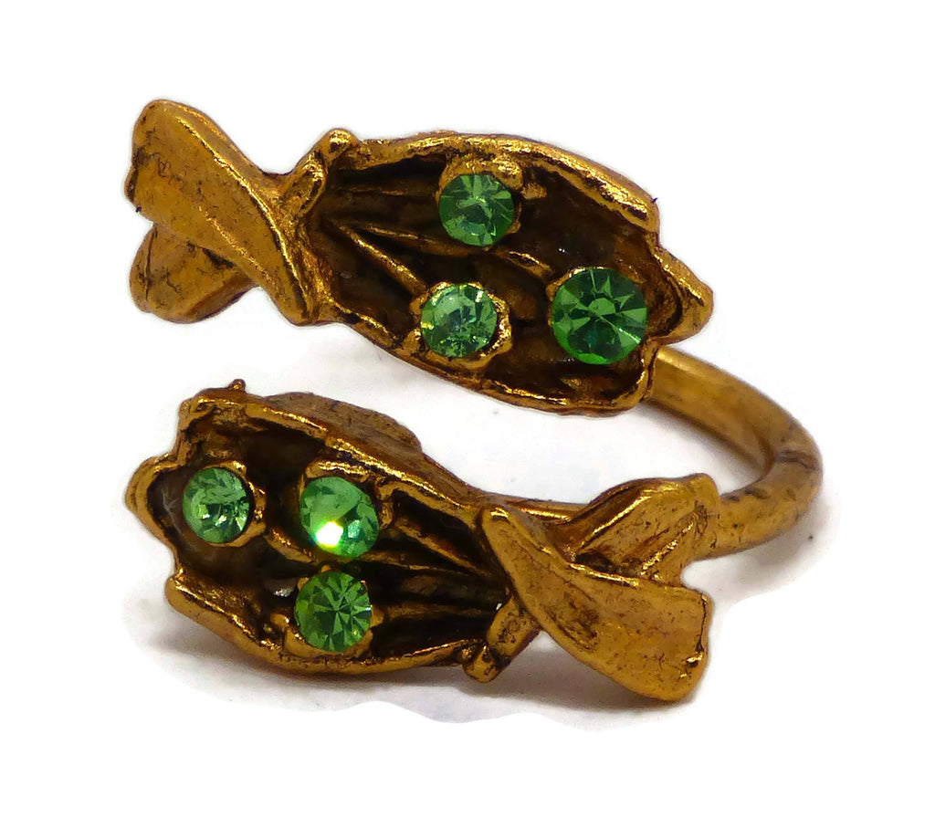 Vintage Antique Gold Tone Uranium Stone Ring