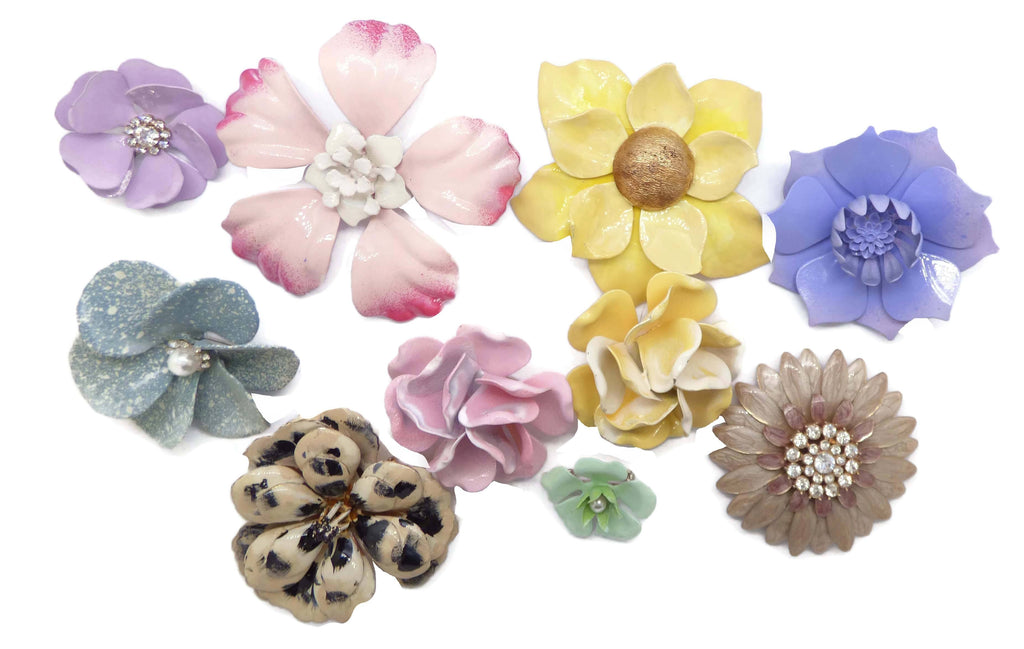 Enamel Flower Pins Pink and Lavender
