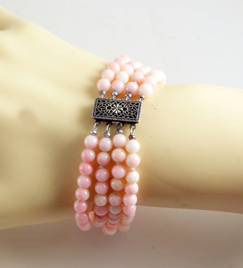 Angel Skin Coral 4 Strand Bracelet - Vintage Lane Jewelry