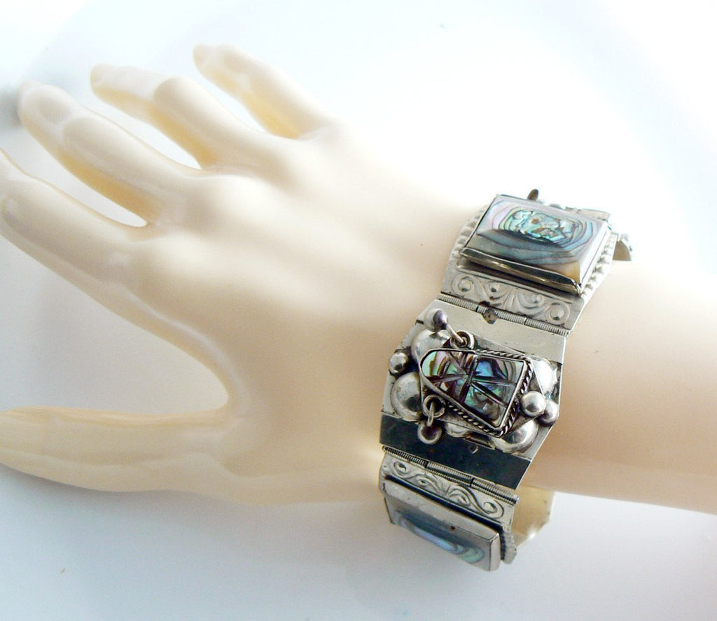 Sterling Mexico abalone mask bracelet
