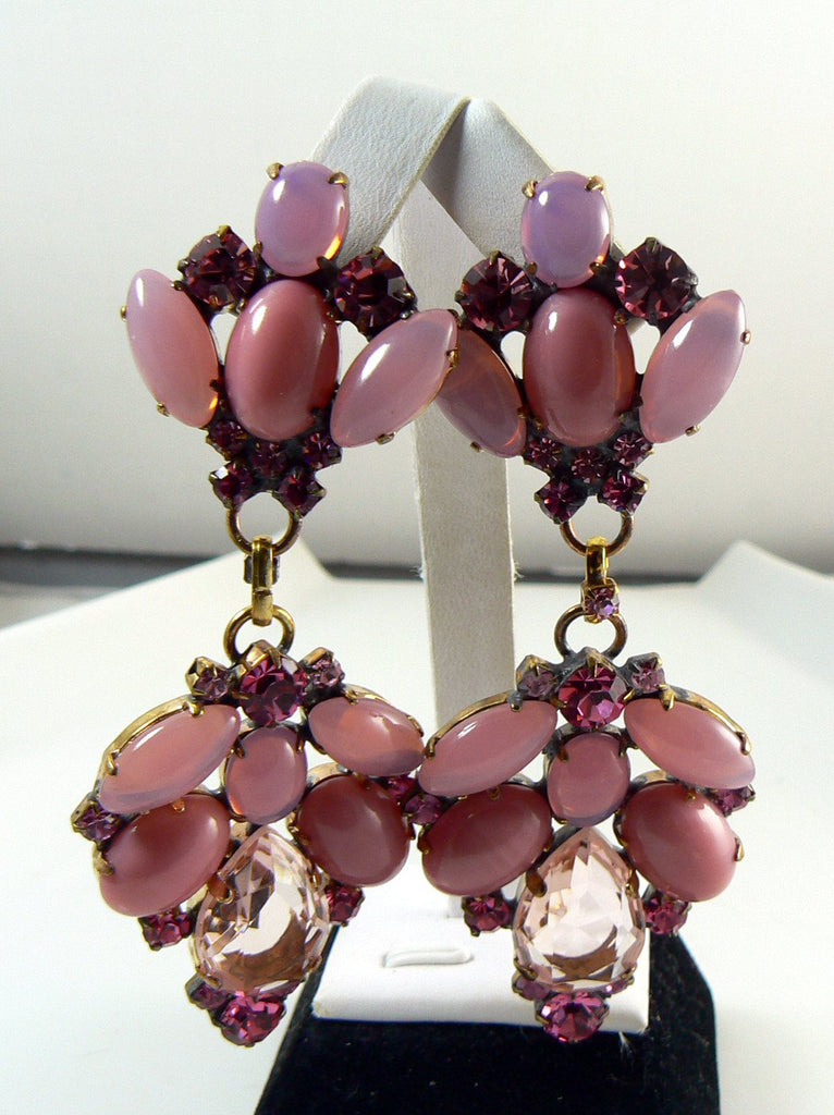 Czech Glass Shades of Pink Dangle Pierced Style Earrings - Vintage Lane Jewelry