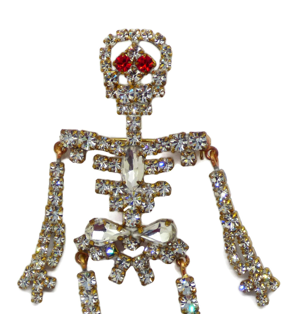 Czech Rhinestone Skeleton Halloween Holiday Brooch