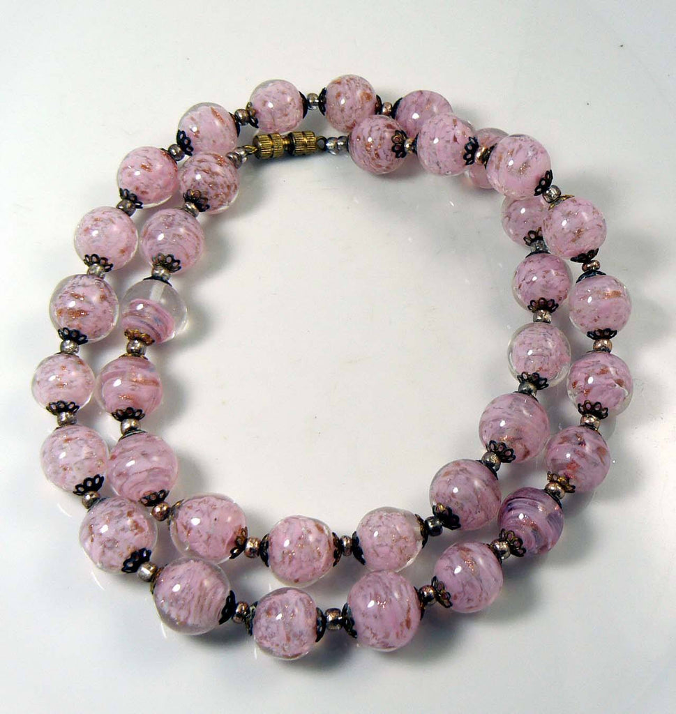 Venetian Frosted Pink Murano Glass Necklace