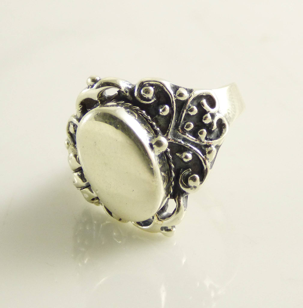 Poison Ring Sterling Silver Victorian Revival Locket Ring