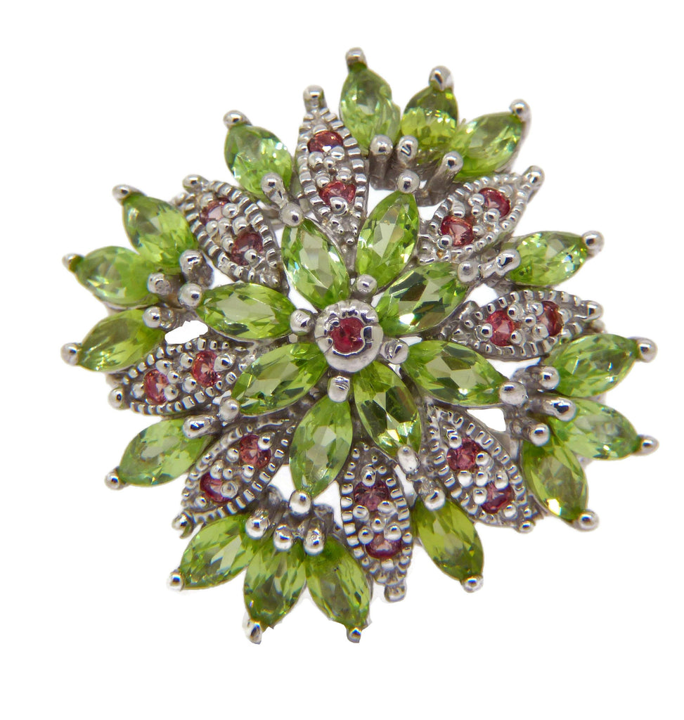 Peridot and Sapphire 14k white gold over sterling ring