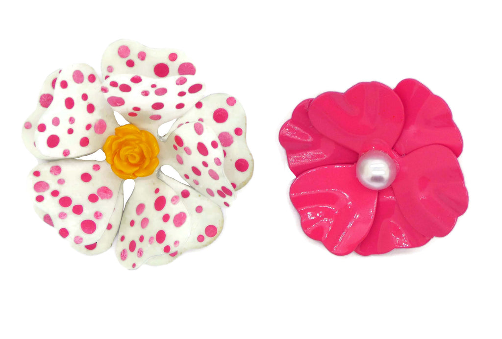 Pretty Enamel Flower Brooches - Vintage Lane Jewelry