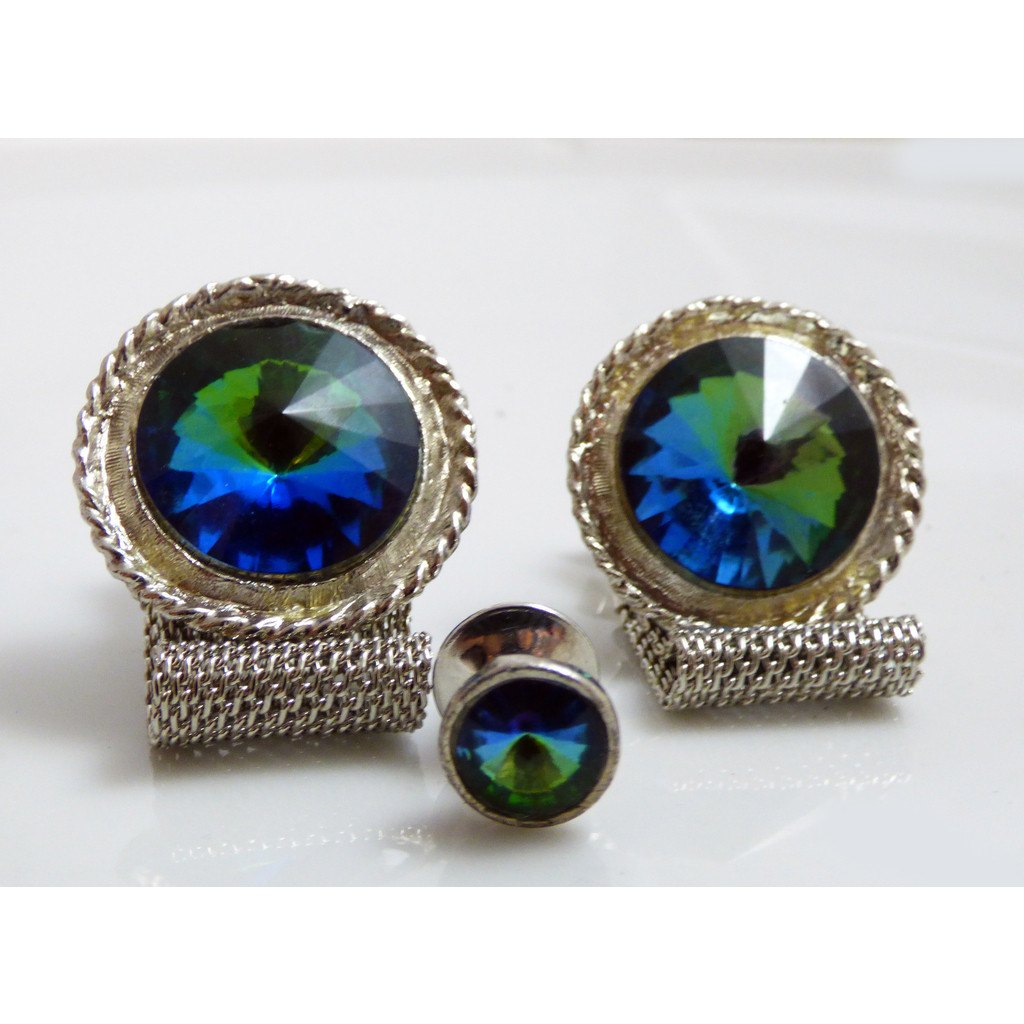 Watermelon Rivoli Cufflinks and Tie Tack Set