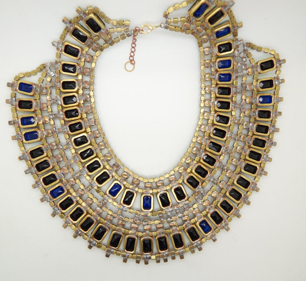Huge Czech Glass Husar D. Mirrored Green Glass Egyptian Style Bib Necklace - Vintage Lane Jewelry