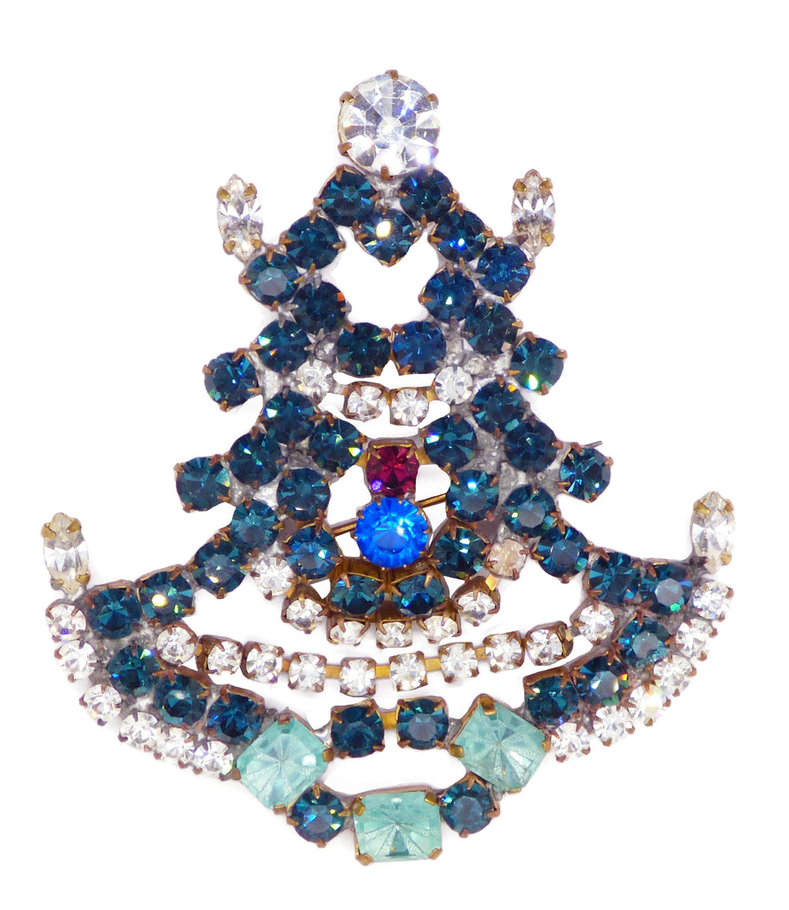Czech Glass Dark Blue Christmas Tree Pin