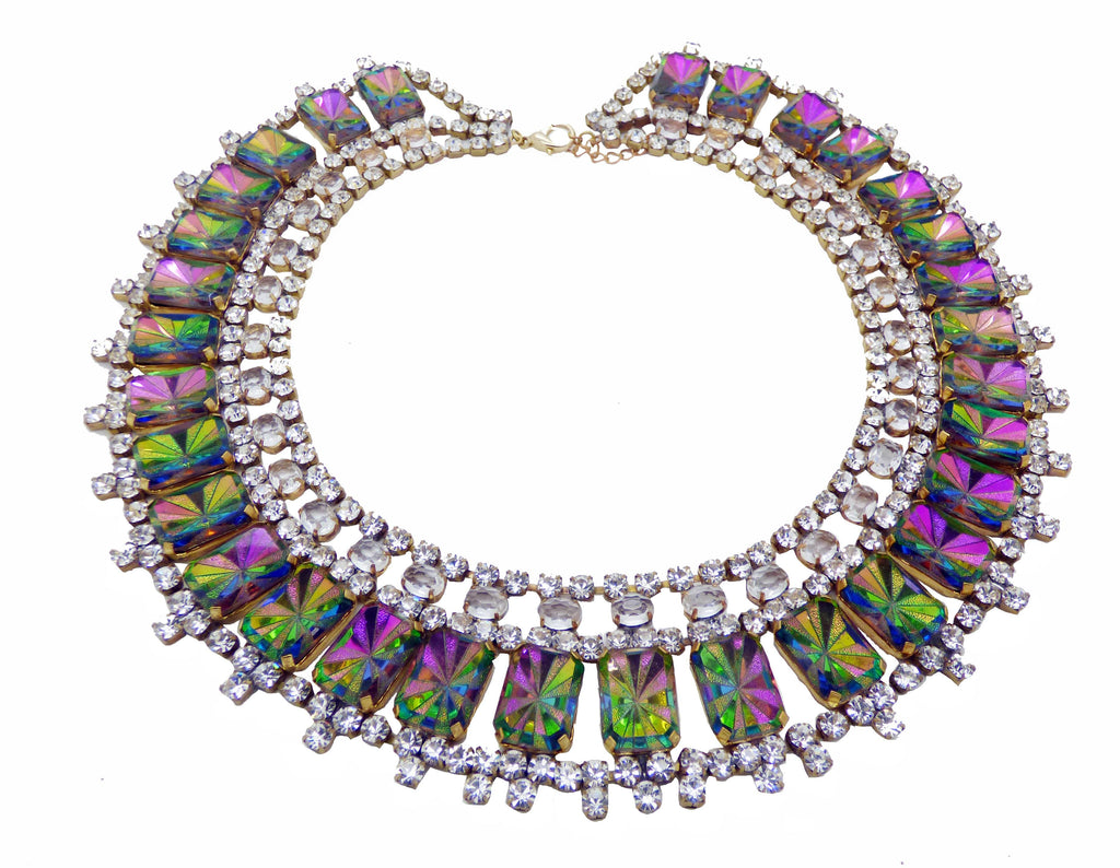 Czech Glass Watermelon Rhinestone Bib Necklace, Husar D