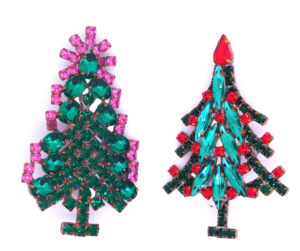 Czech Glass Green Christmas tree Pair