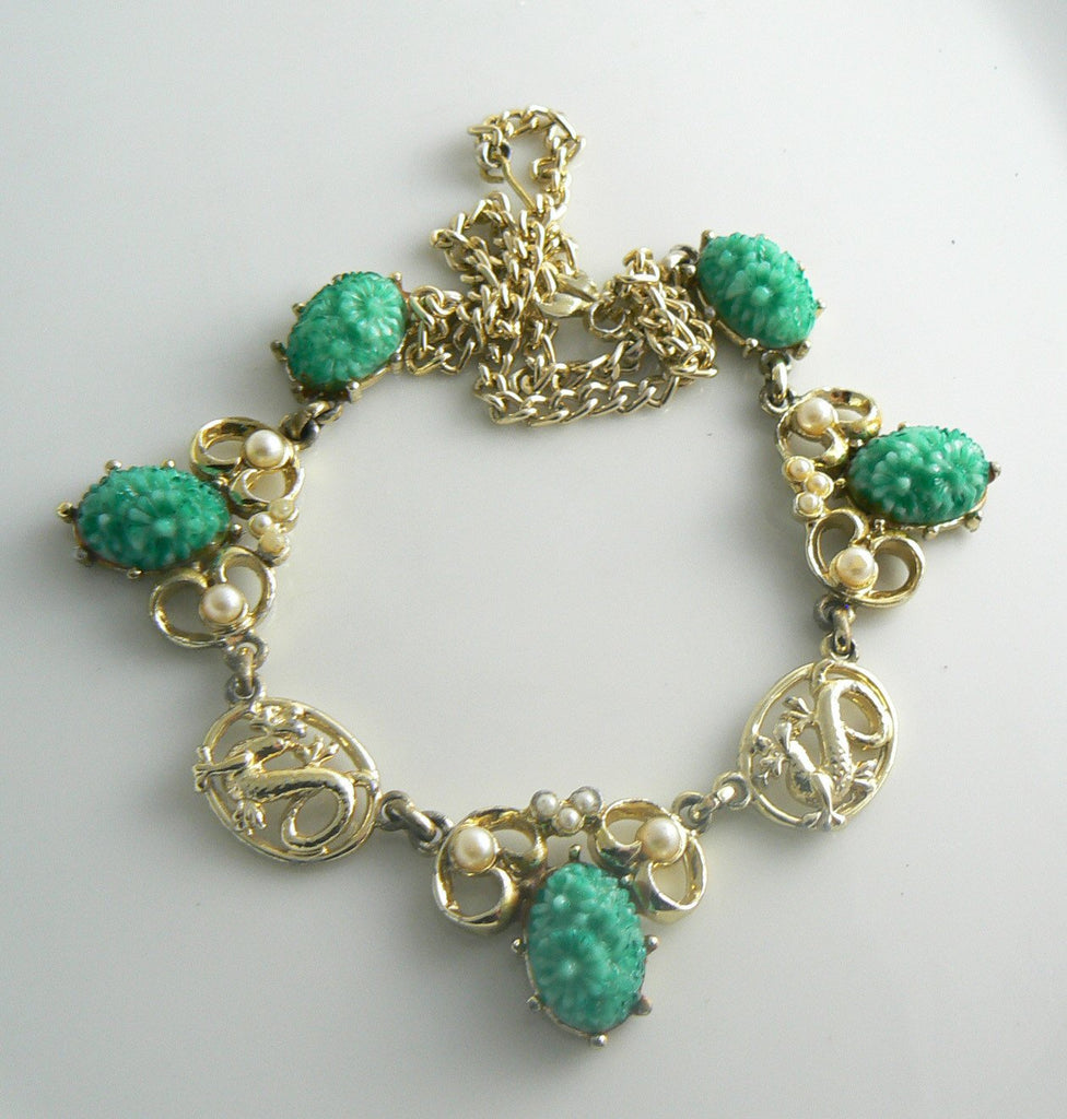 Exquisite Peking Glass/Pearl Dragon Necklace