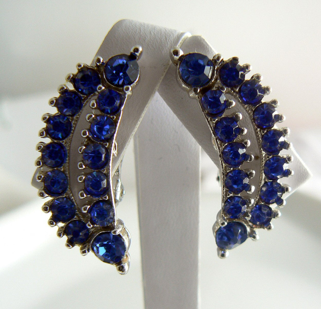 Bogoff Bright Blue Rhinestone Earrings