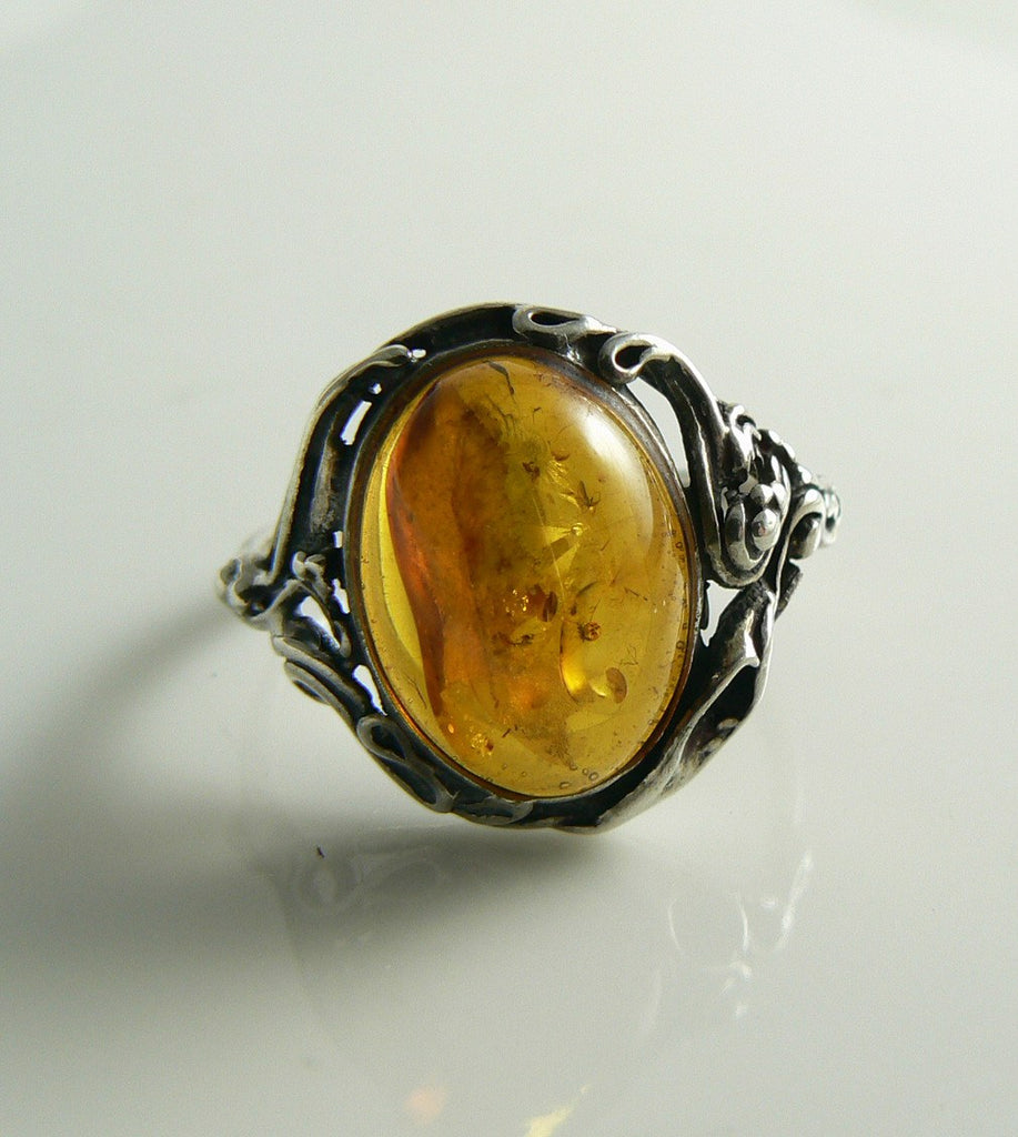 Baltic Amber Sterling Silver Filigree Ring