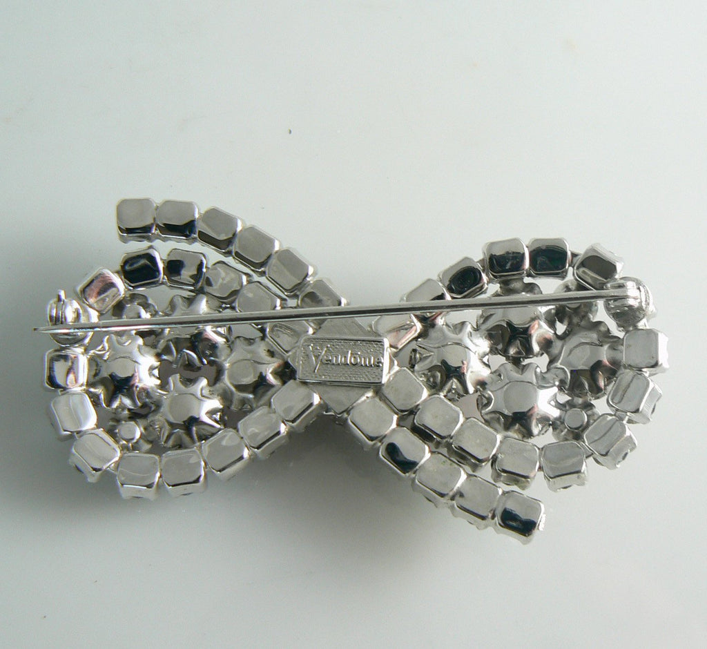 Vendome Alexandrite Pink Givre Rhinestone Bow Brooch - Vintage Lane Jewelry