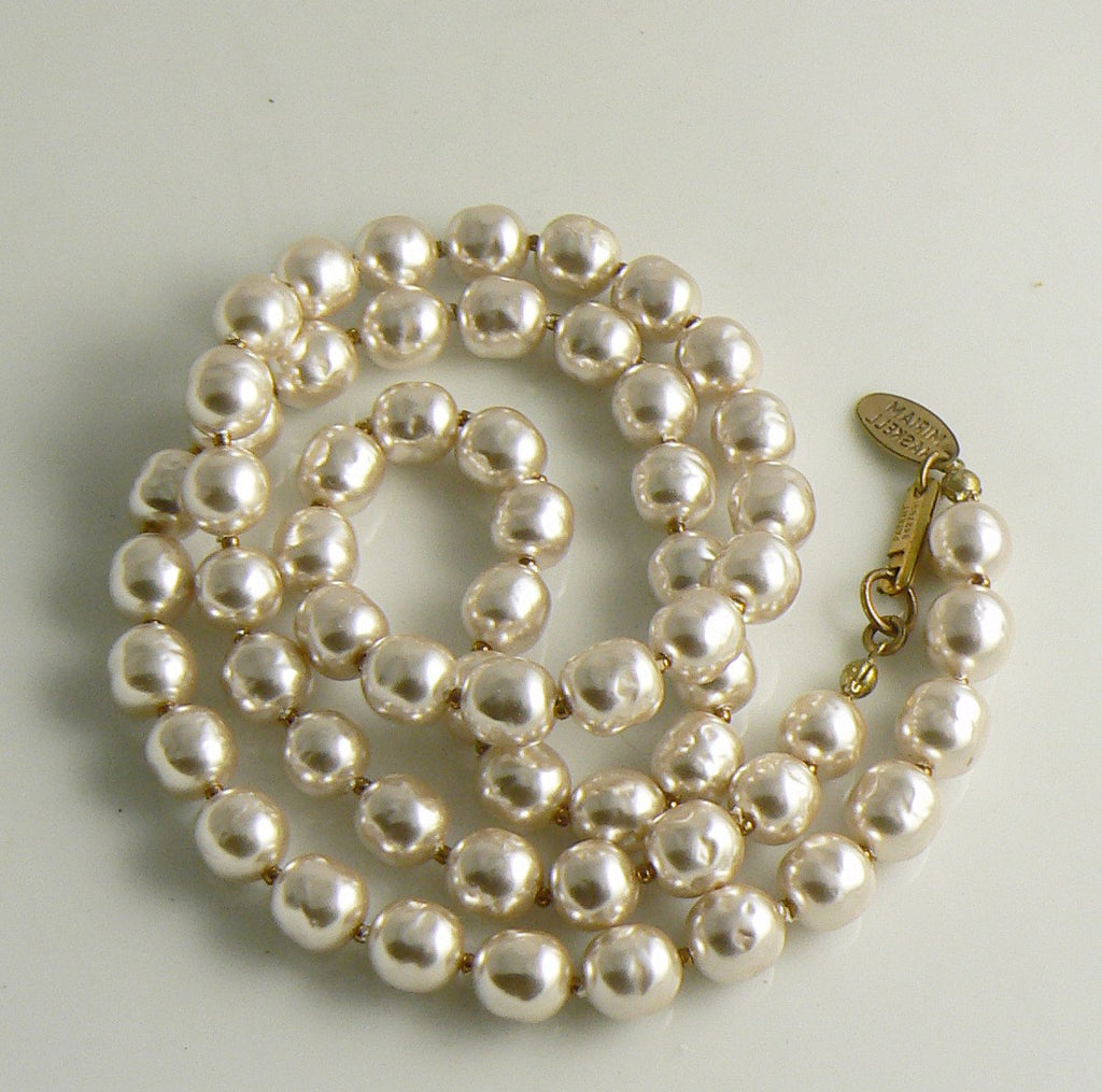 Vintage Miriam Haskell Signed Baroque Glass Pearl Necklace - Vintage Lane Jewelry
