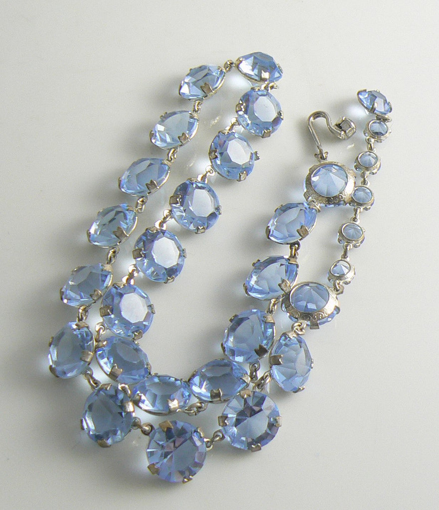 Open Back Bezel Set Sky Blue Necklace Choker - Vintage Lane Jewelry