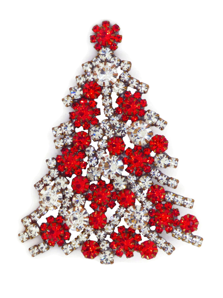 Red Rhinestone Ornaments Christmas Tree Brooch