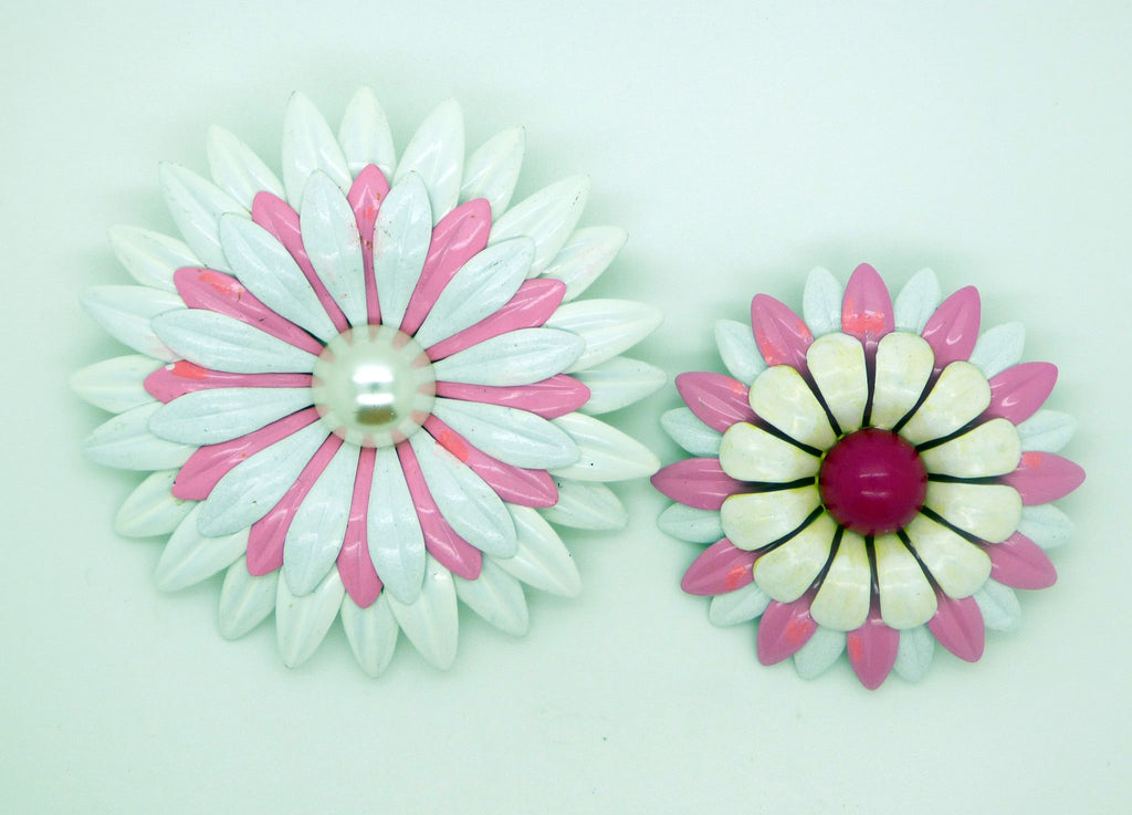 Large Enamel Flower Pins Daisy Lot and pierced Style Daisy Earrings - Vintage Lane Jewelry