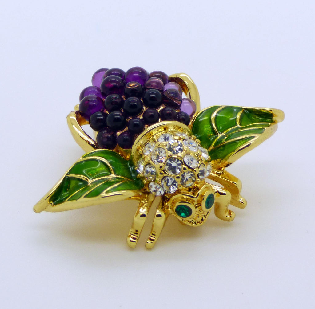 Joan Rivers Grape Cluster Bee Brooch/Pin, Figural Pin, Bumble Bee Pin