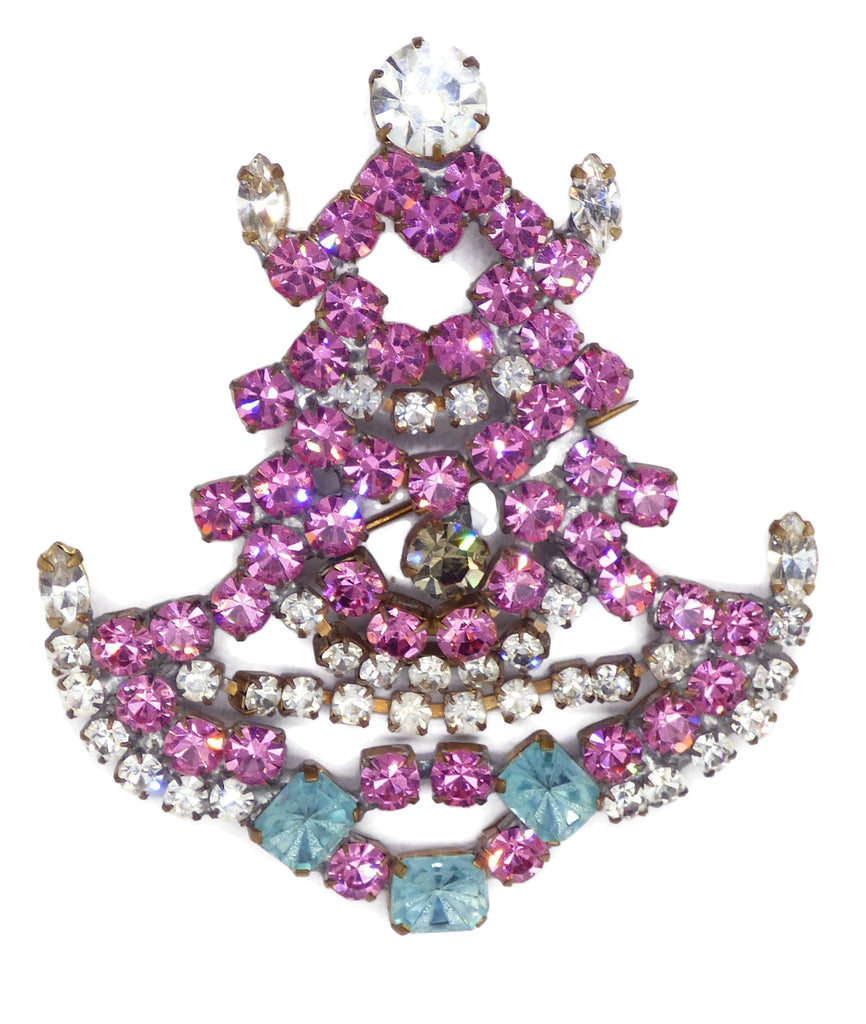 Pink Czech Glass Christmas Tree Pin
