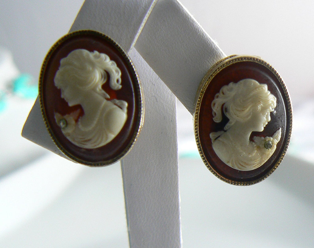 Vintage Resin Cameo Clip Earrings Whiting And Davis