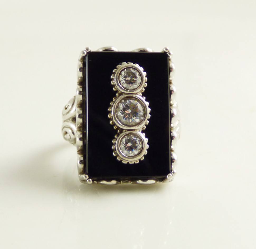 Art Deco Revival Black Onyx Sterling Silver Victoria Wieck Ring