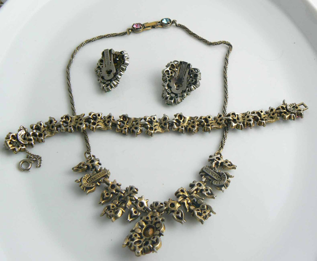 Hollycraft Classic Pastel Rhinestone Parure Fruit Salad - Vintage Lane Jewelry